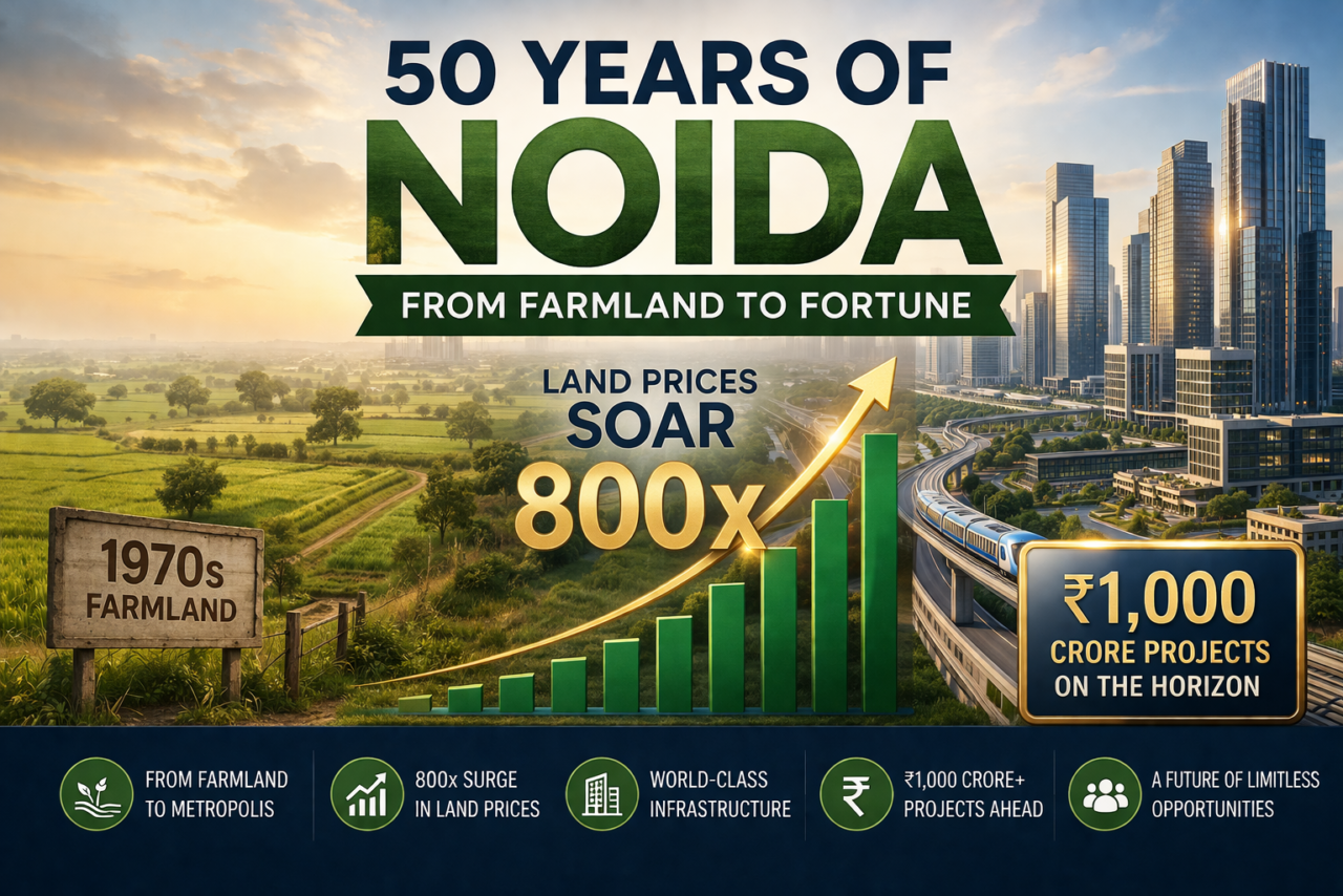 50 Years of Noida: From Farmland to Fortune – Land Prices Soar 800x & ₹1,000 Crore Projects on the Horizon